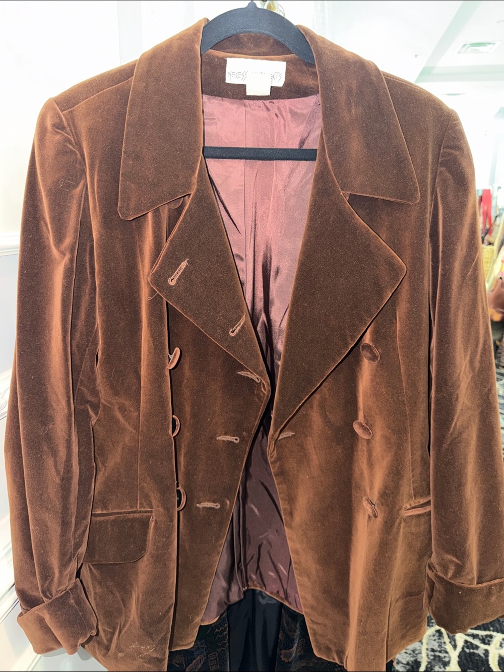 Necessary Objects Brown Velvet Double-Breasted Blazer